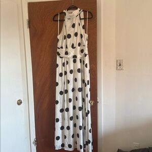 White and Black Polka Dot Maxi Dress